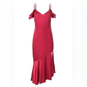 Marciano Red Keslyn Satin Dress Shoulder Button-Side Maxi - XS